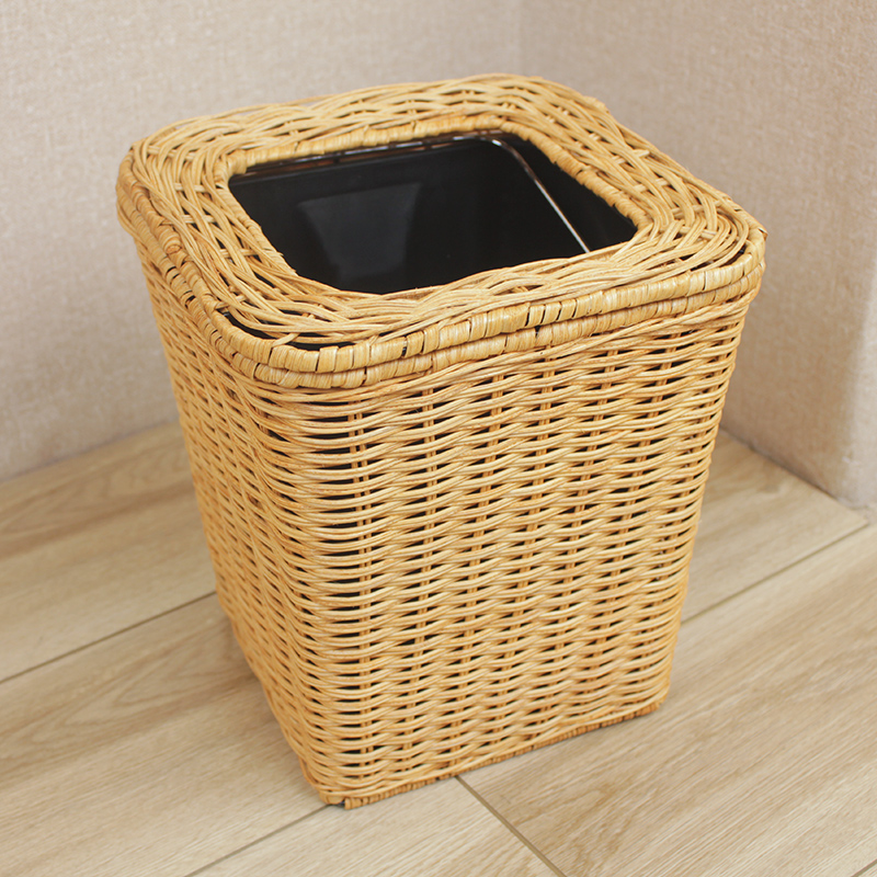 真藤编织无e盖家用酒店厨房客厅房间垃圾桶纸篓中小号酒店垃圾筒