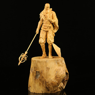 黄杨木雕家居装饰摆件 手工雕刻工艺品武僧 N实木文玩摆设行者无