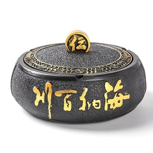 树脂创意烟灰g缸带盖大码 潮流复古家用时尚装饰防飞灰烟头缸 礼