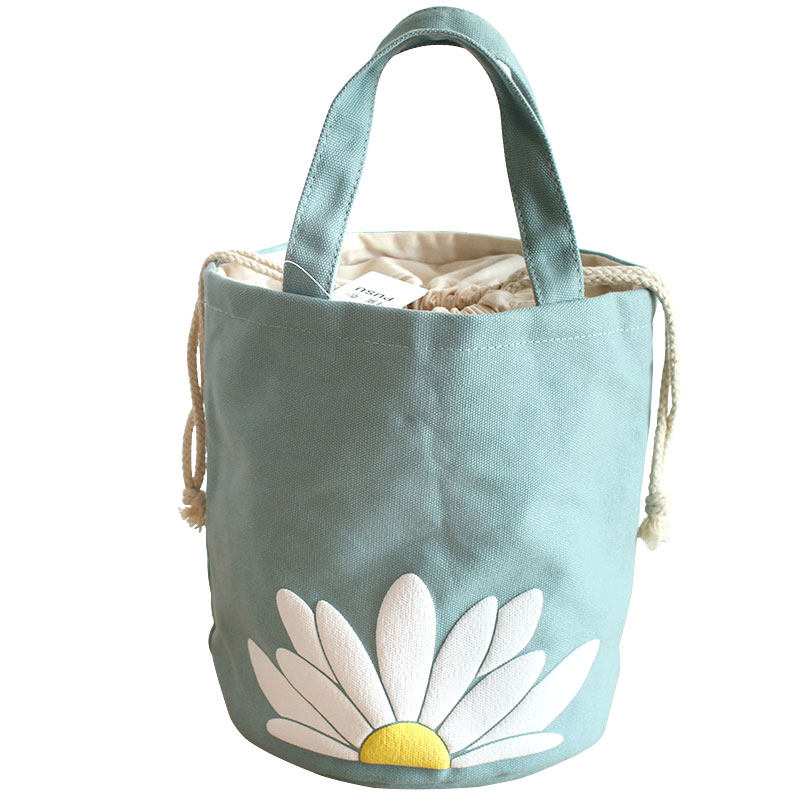 优质帆布 清新可爱白色雏菊 抽B绳便当包 饭盒包 圆形帆布小拎包,收纳整理,饭盒袋,淘宝优惠券,粉丝福利购,淘宝优惠卷
