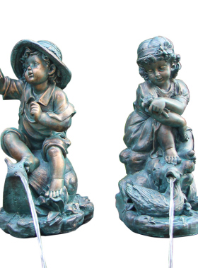 欧式别墅a家居仿铜可爱小男孩喷泉女孩撒尿童室内外人物装饰工艺