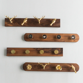 胡桃实木黄铜挂钩入户挂衣架壁挂创意玄关衣帽R钩包钥匙挂钩免打