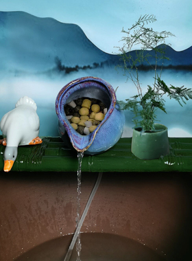陶瓷流水器配件循环抽水养鱼圆鱼缸过滤器流水摆件创.意假山造景