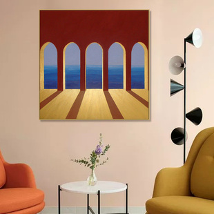 法式复古宫殿装饰画欧美s风轻奢红色建筑门廊油画餐厅客厅装饰挂