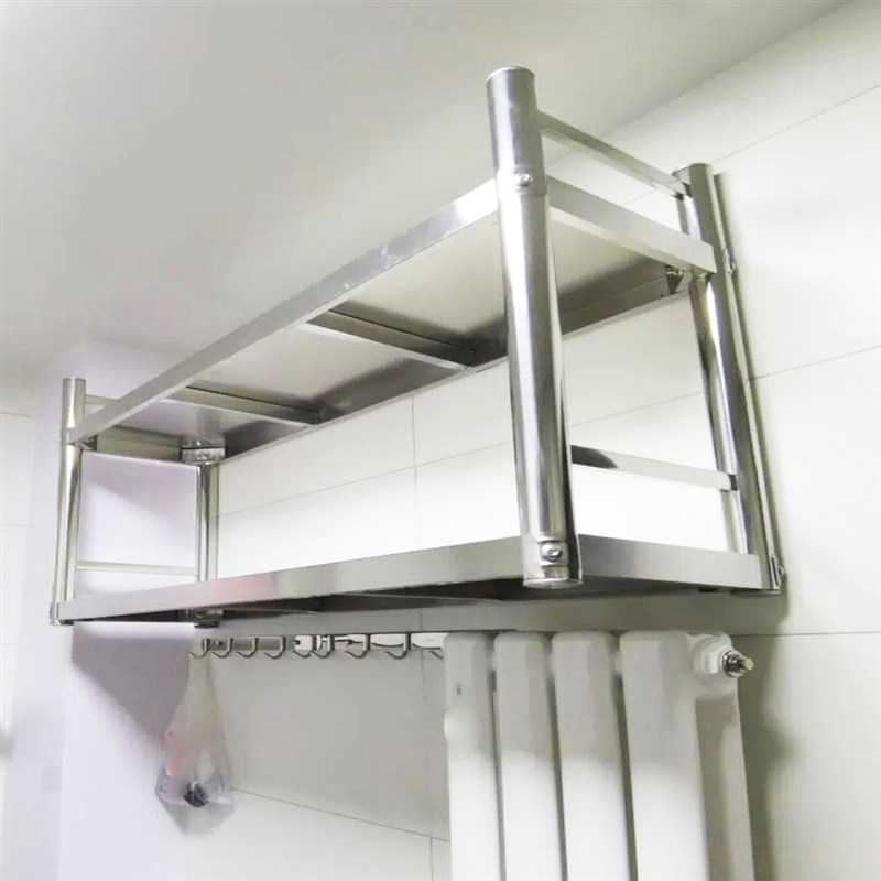 双层不锈钢厨房置物m架挂墙上墙架壁挂式收纳架微波炉调料架带护