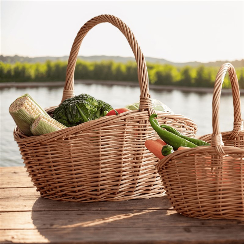 柳编编织手提篮野餐购物s水果蔬菜采摘篮藤编竹编竹筐菜篮子收纳