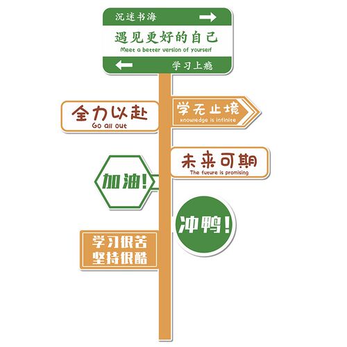 励志标语文e字创意路牌墙贴小学初三高中教室装饰神器班级文化墙
