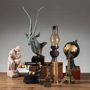 创意美式咖啡厅i酒吧家居店铺装饰品酒柜留声机怀旧复古小摆件客