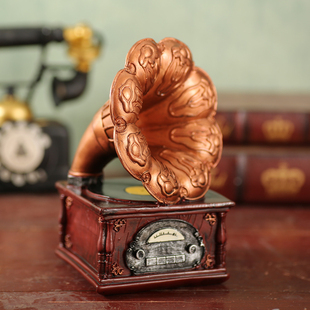 复古留声机摆f件欧式家居客厅装饰品模型道具创意工艺品橱窗摆设