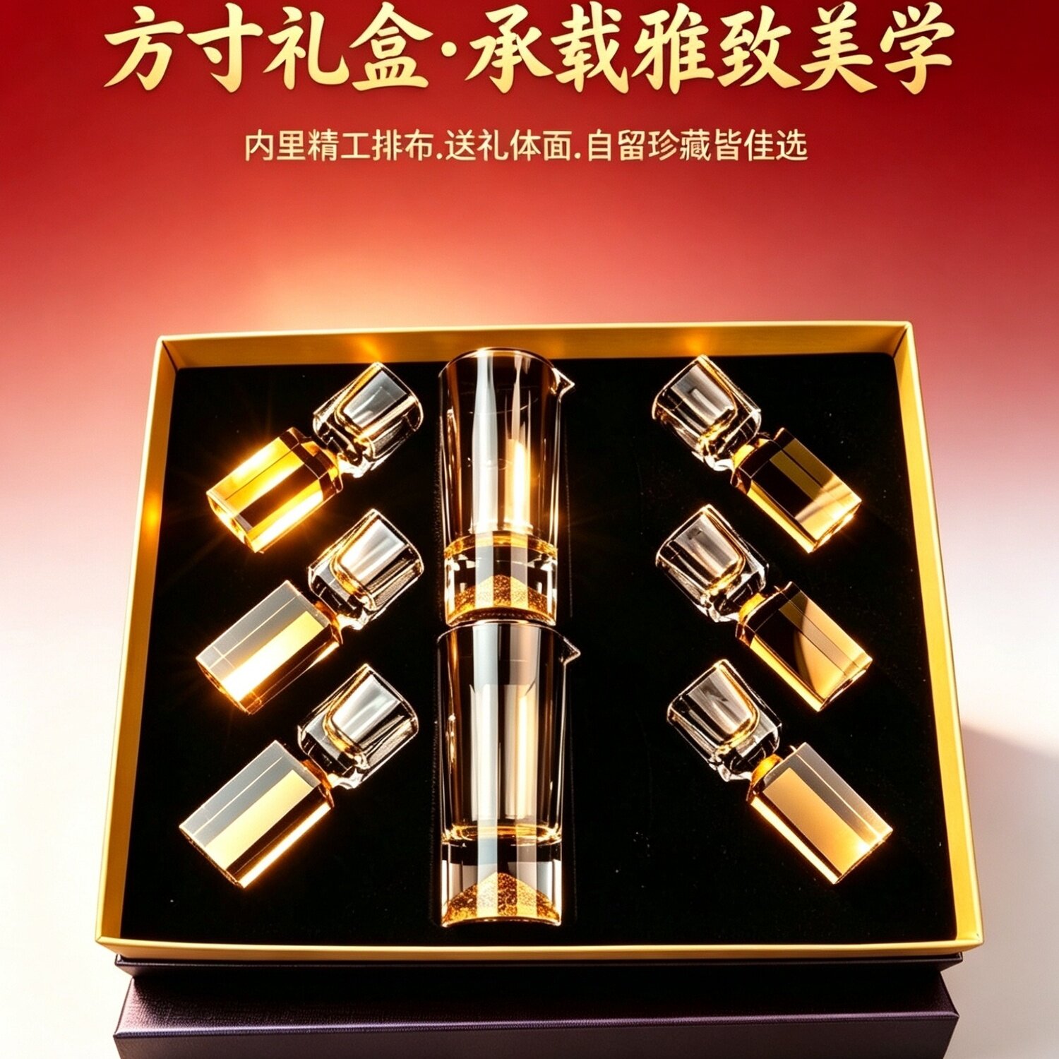文创四方尊酒具套装白酒杯分酒器水晶玻璃父亲生日创意礼物伴手礼