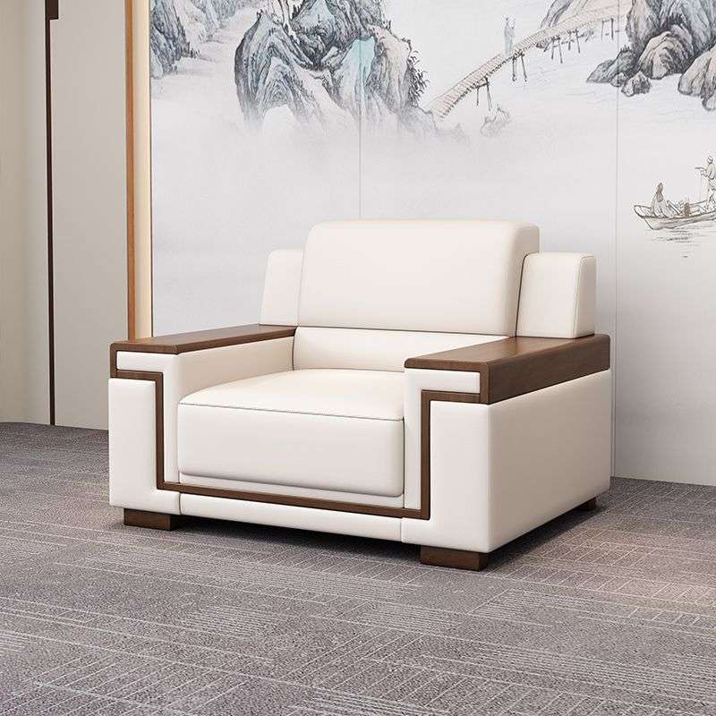 新中式会议室沙发接待室商务会客单人位办公皮艺茶几贵经典黑木