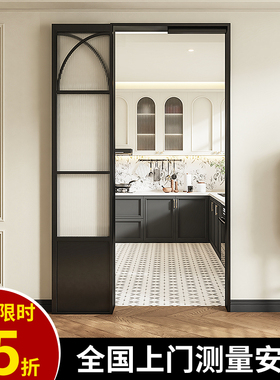 法式复古pd门卫生间厨房三联动pt推拉门180度吊轨折叠门一体门