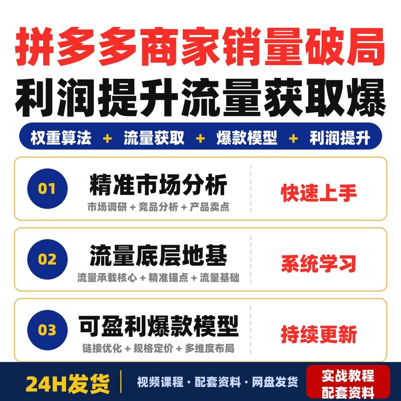 拼多多商家必备销量破局利润提升系统课权重算法流量获取爆