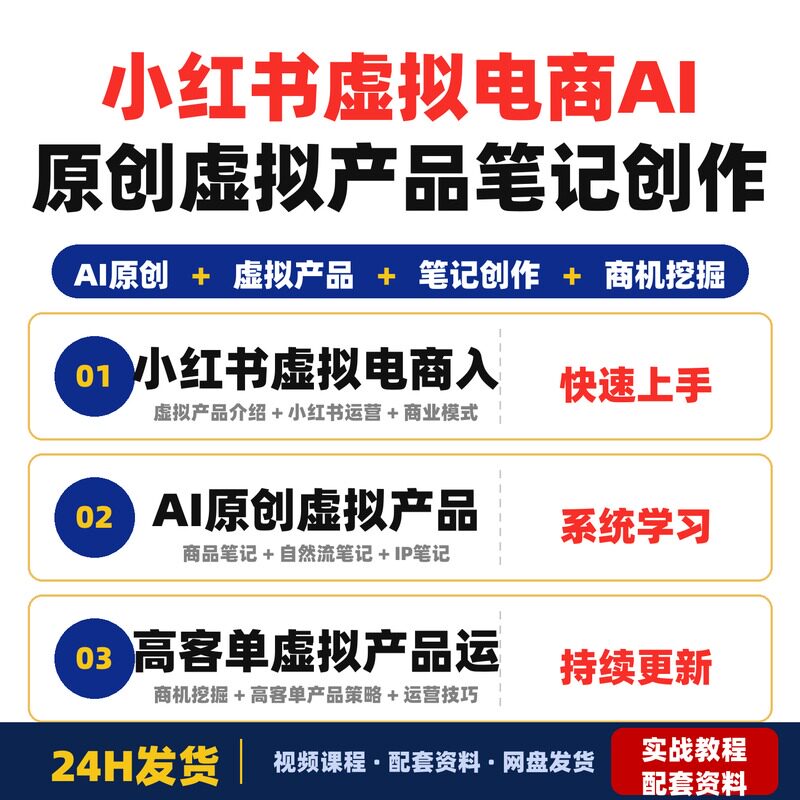 小红书虚拟电商实战课AI原创虚拟产品笔记创作商机挖掘全套教程