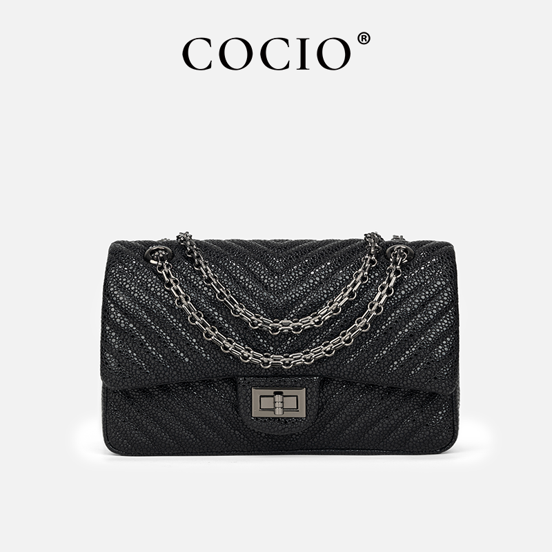 COCIO新款潮高级感时尚百搭链条包单肩斜挎包鱼子酱255V格
