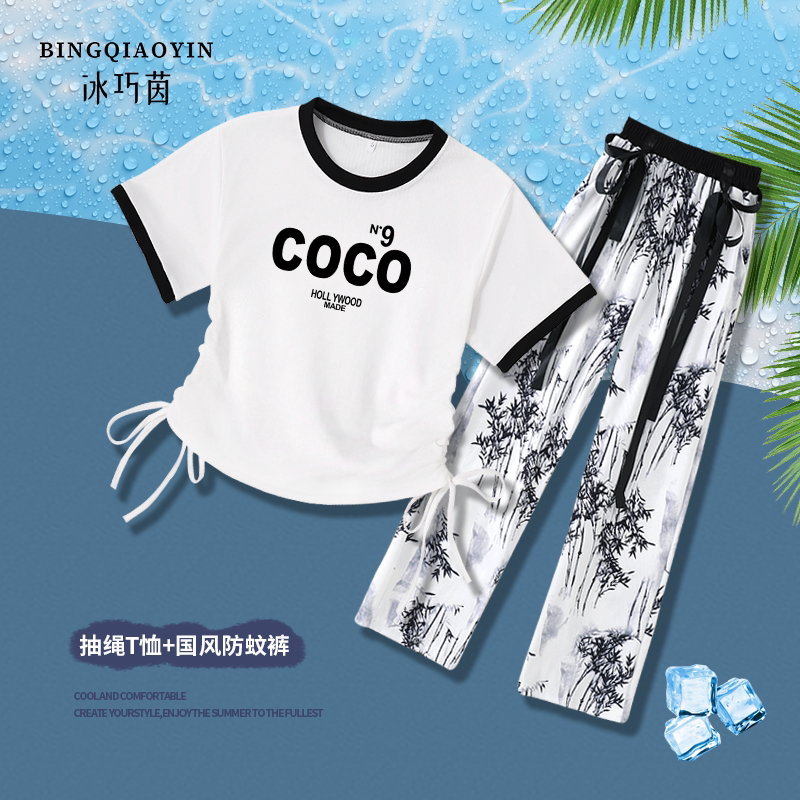 儿童女孩短袖冰丝国风裤2026洋气爆款印花韩版小香风女童夏季套装