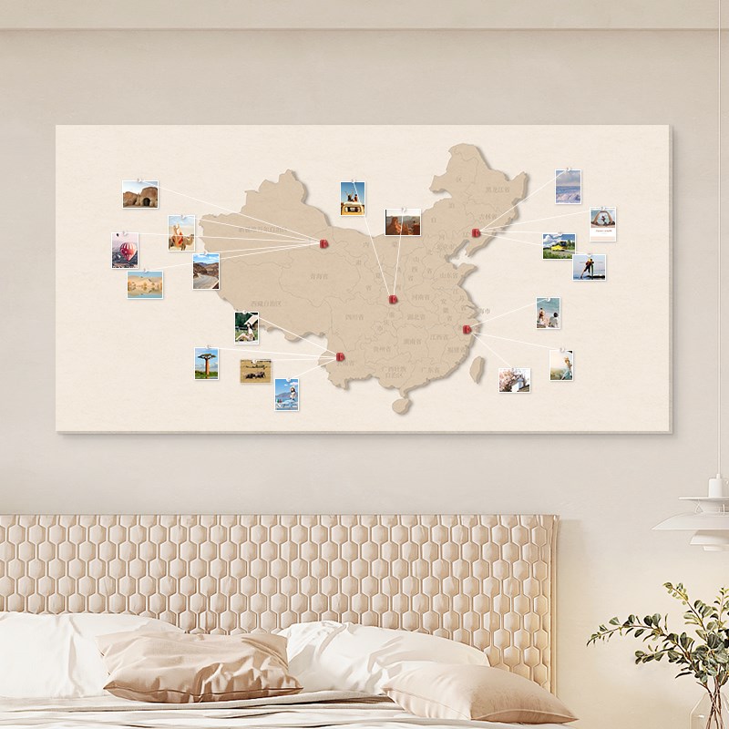 软木板照片墙毛毡板风背景墙展示自制手工地图挂画题墙