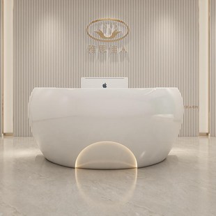 公司前台圆形烤漆吧台导医台院前台商场咨询接待台异形收银台