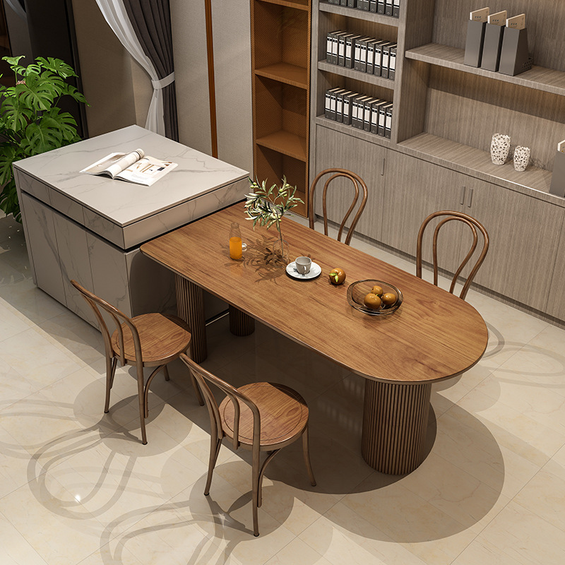 严选现代实木岛台餐桌一体轻奢创意吃饭桌子会客洽谈桌椭圆形长桌
