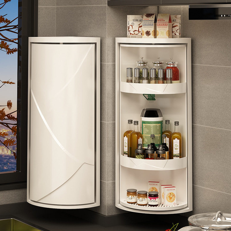 优勤厨房旋转调料置物架调味品储物转角柜台面壁挂三角旋转收纳架