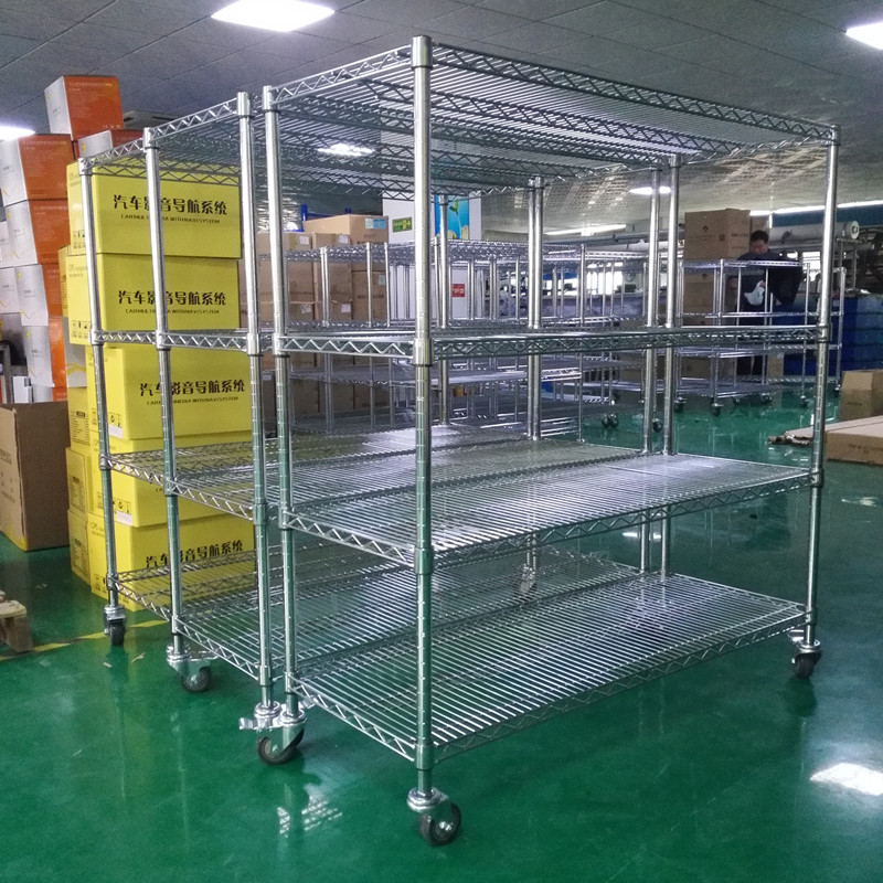 仓库不锈钢展示架子家用带轮镀铬防静电物料架线网货架移动置物架