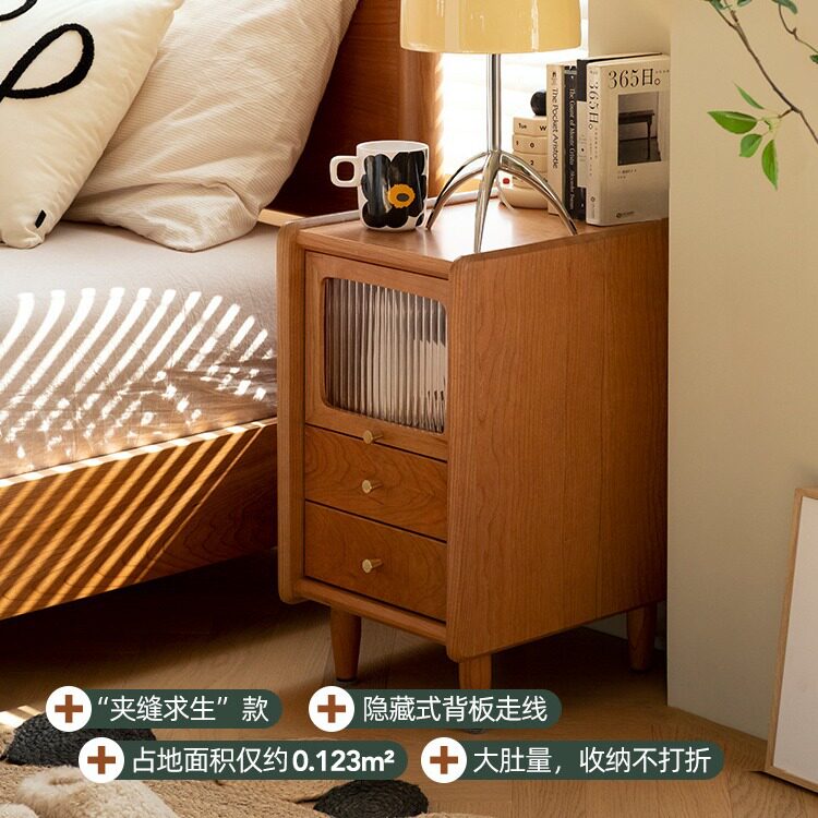 窄床头柜小型日式樱桃木家具现代简约实木床头收纳柜现代简约家具