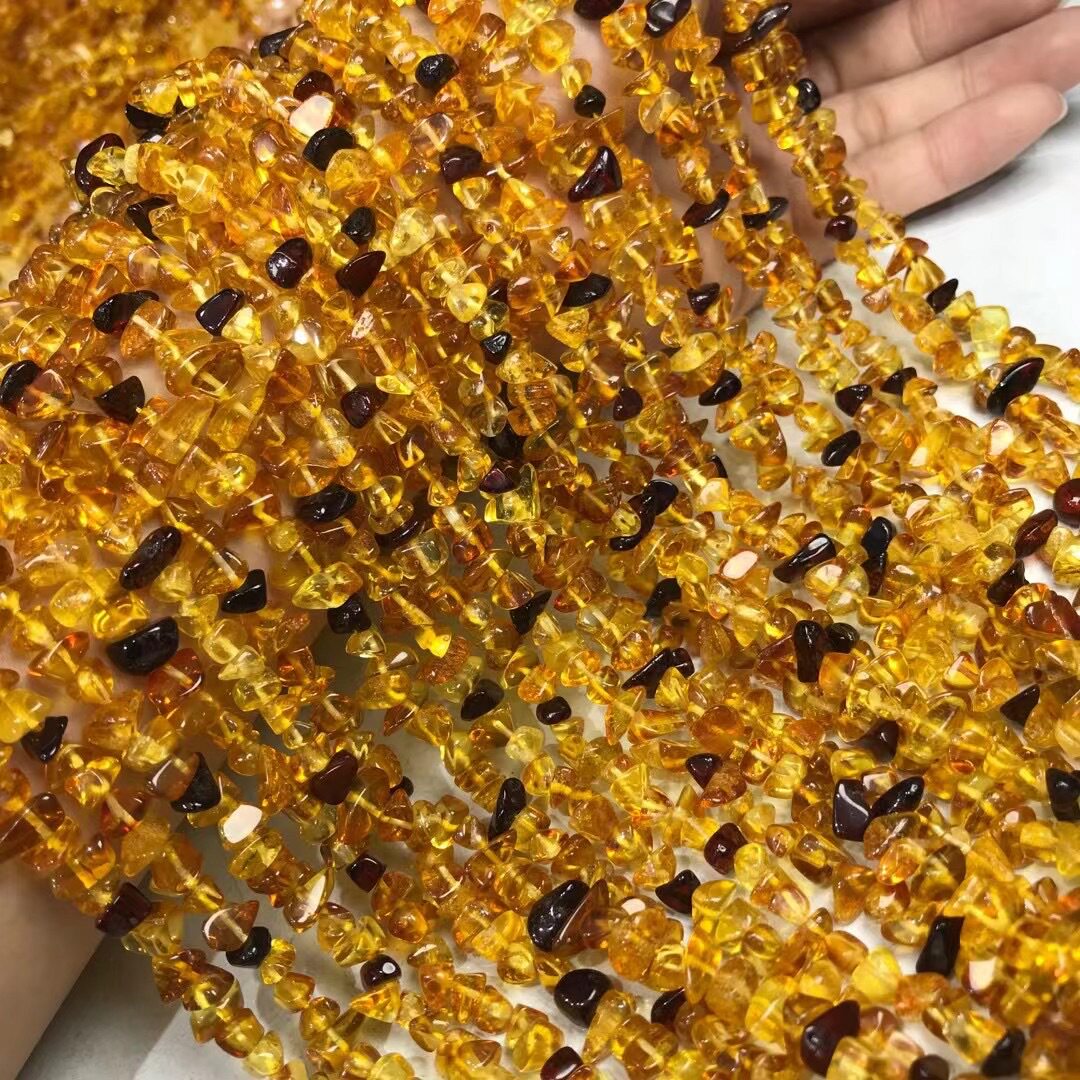 天然琥珀碎石金珀 血珀 彩珀半成品条珠 随型碎石 半成品饰品配饰