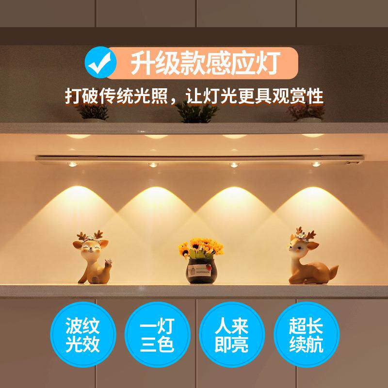 人体感应灯带led充电无线自粘衣柜橱柜灯免开槽酒柜柜子灯条氛围