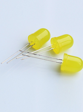 8MM圆头有边黄发黄长脚发光二极管金线F8黄led灯珠光高亮LED黄光