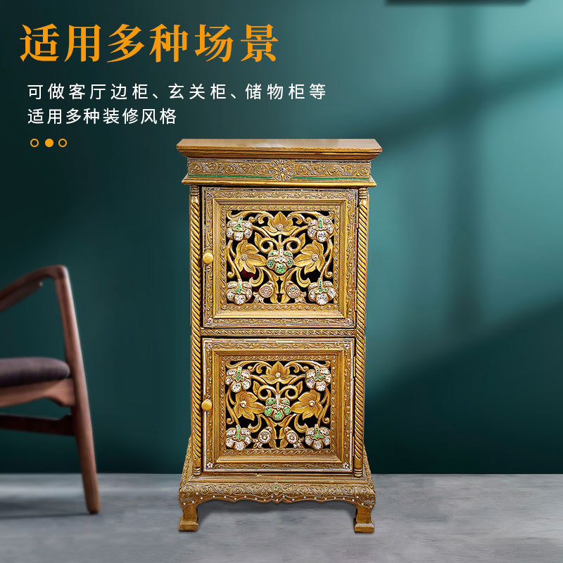 东南亚风格玄关柜斗柜墙角酒柜斗柜客厅中式边角柜子家具手工实木