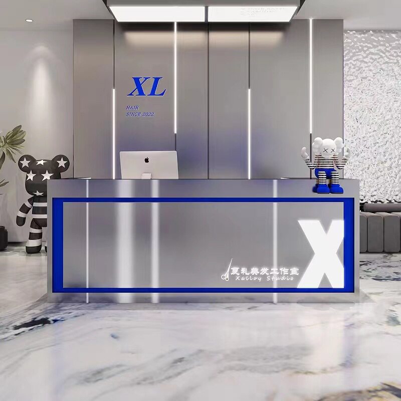 理发店不锈钢吧台简约现代服装店收银台柜台餐厅前台接待台桌创意