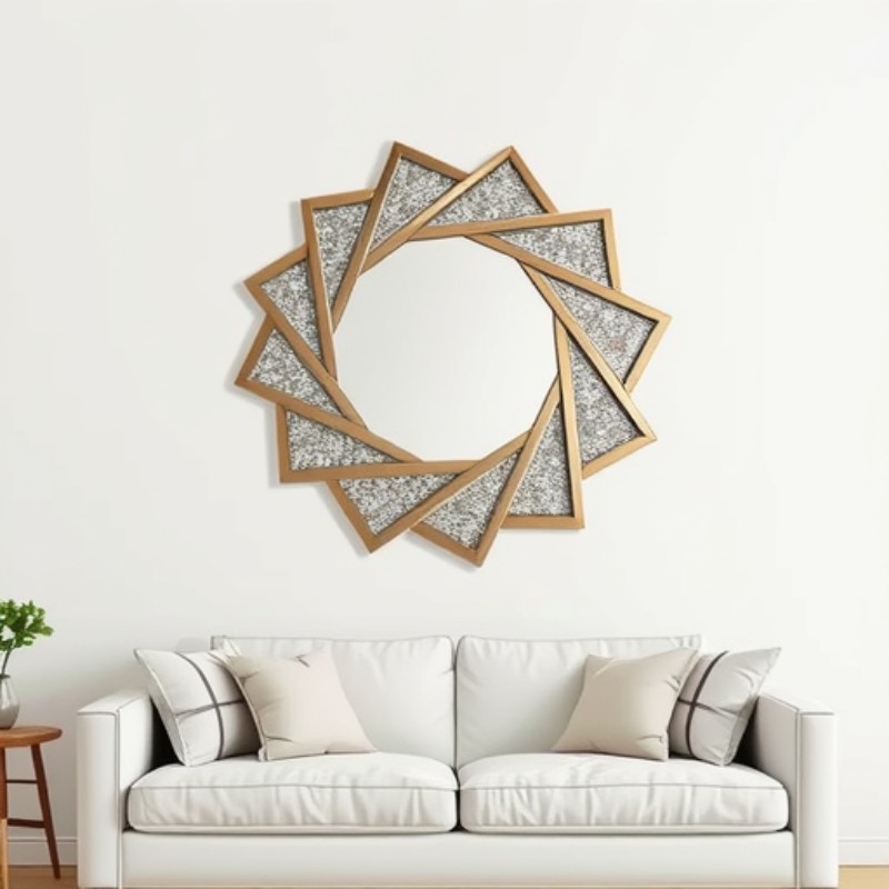 欧式轻奢 多边形镜面玻璃梳妆镜 化妆镜 贴墙浴室镜 水晶挂镜 墙