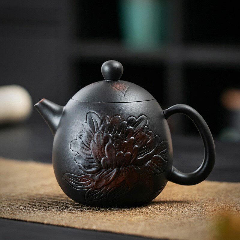 紫陶跳刀龙蛋茶壶家用单壶大号泡茶壶茶杯复古陶瓷茶具过滤泡茶器