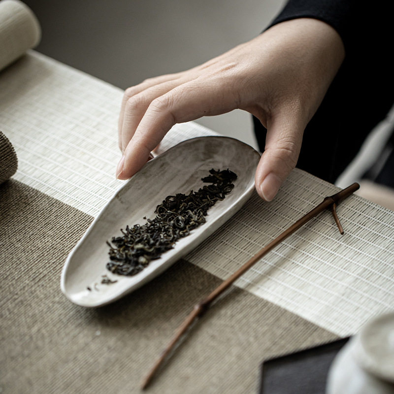 粗陶粉引仿古陶瓷茶则 赏茶荷 醒茶分茶器茶具茶道配件取茶六君子