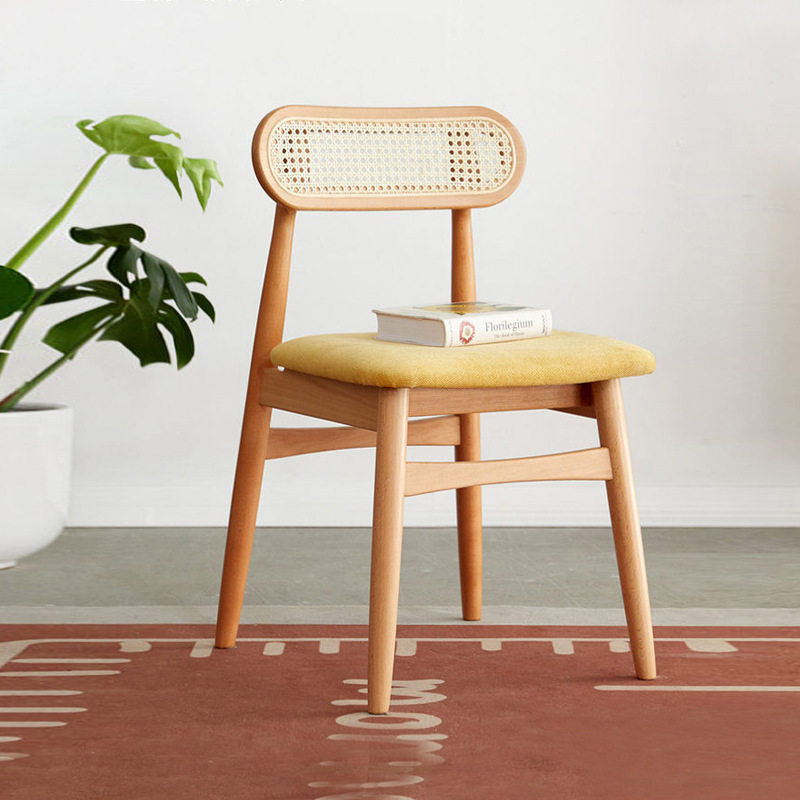 北欧实木餐椅家用藤编织椅子设计师酒店餐厅餐桌椅休闲靠背名宿椅