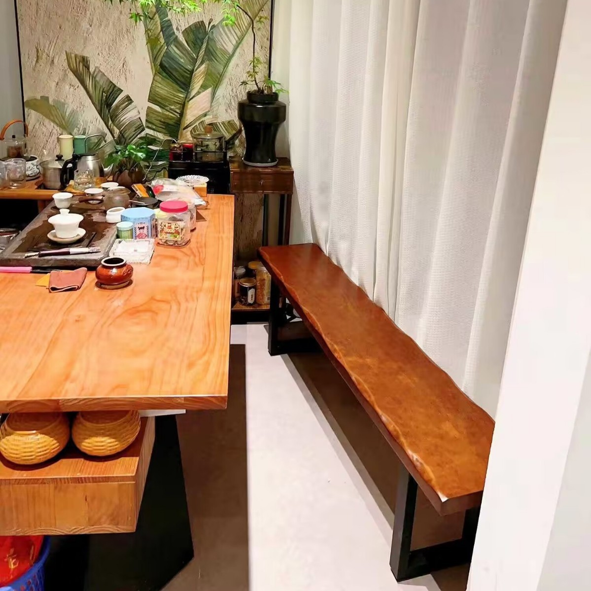 现代简约实木长条凳客厅餐厅