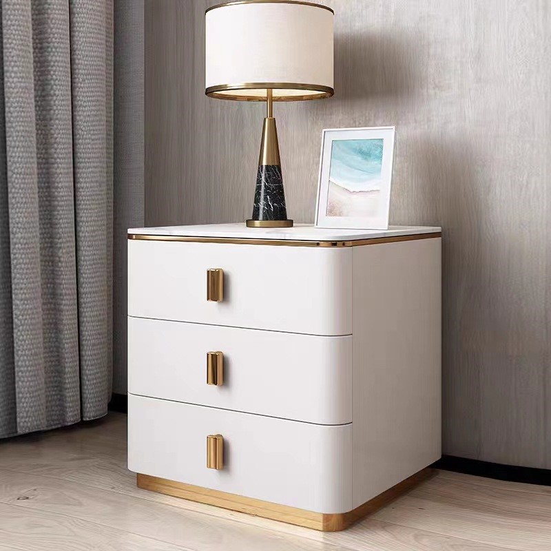 高端轻奢现代家用卧室岩板收纳斗柜床边柜三斗柜储物柜床头柜