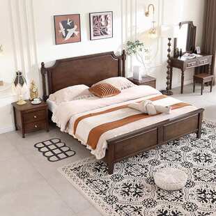 美式实木双人床现代简约主卧储物婚床欧式高档复古1.8米轻奢大床