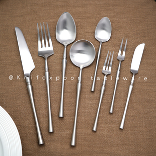 拉丝哑光小蛮腰304不锈钢餐刀叉勺西餐具牛排家用三件套装ins甜品