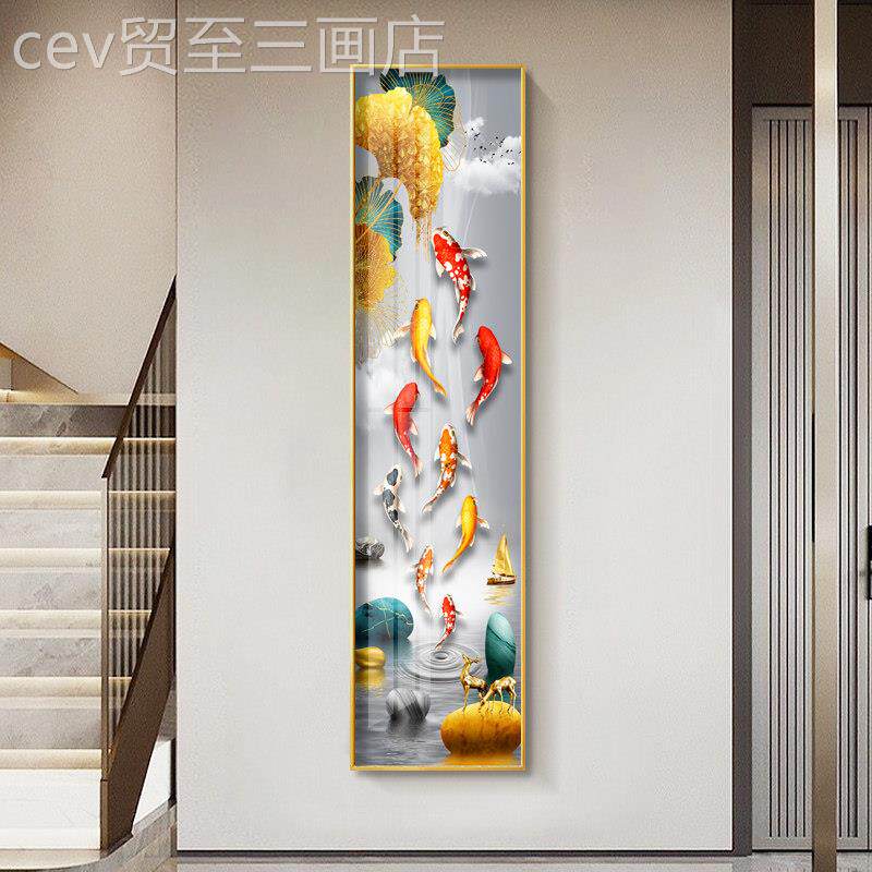 网红入门玄关装奢饰画轻高子级感竖版户长条走廊过道挂画客厅窄柱