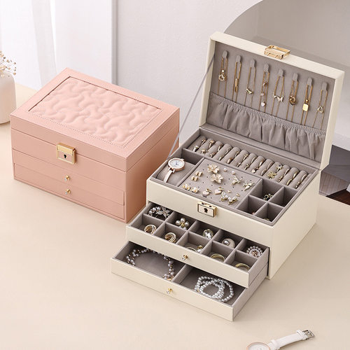 首饰盒皮革多功能多层抽屉首饰箱大容量项炼戒指饰品家用收纳盒