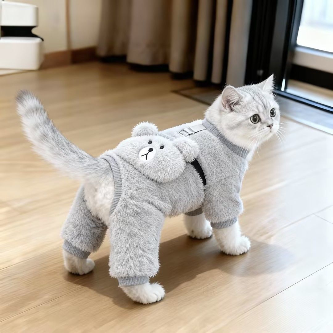 可爱小熊毛绒四脚衣秋冬保暖衣服