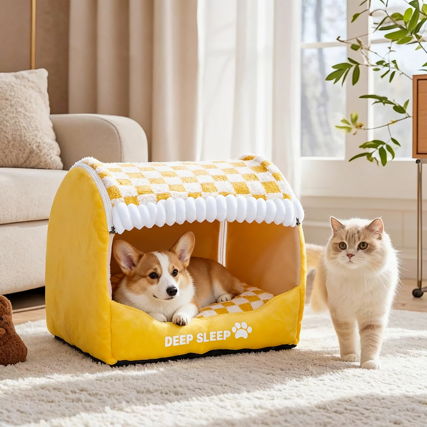 冬季保暖宠物窝封闭式安全感带门帘狗窝小型犬可拆洗房子别墅猫窝