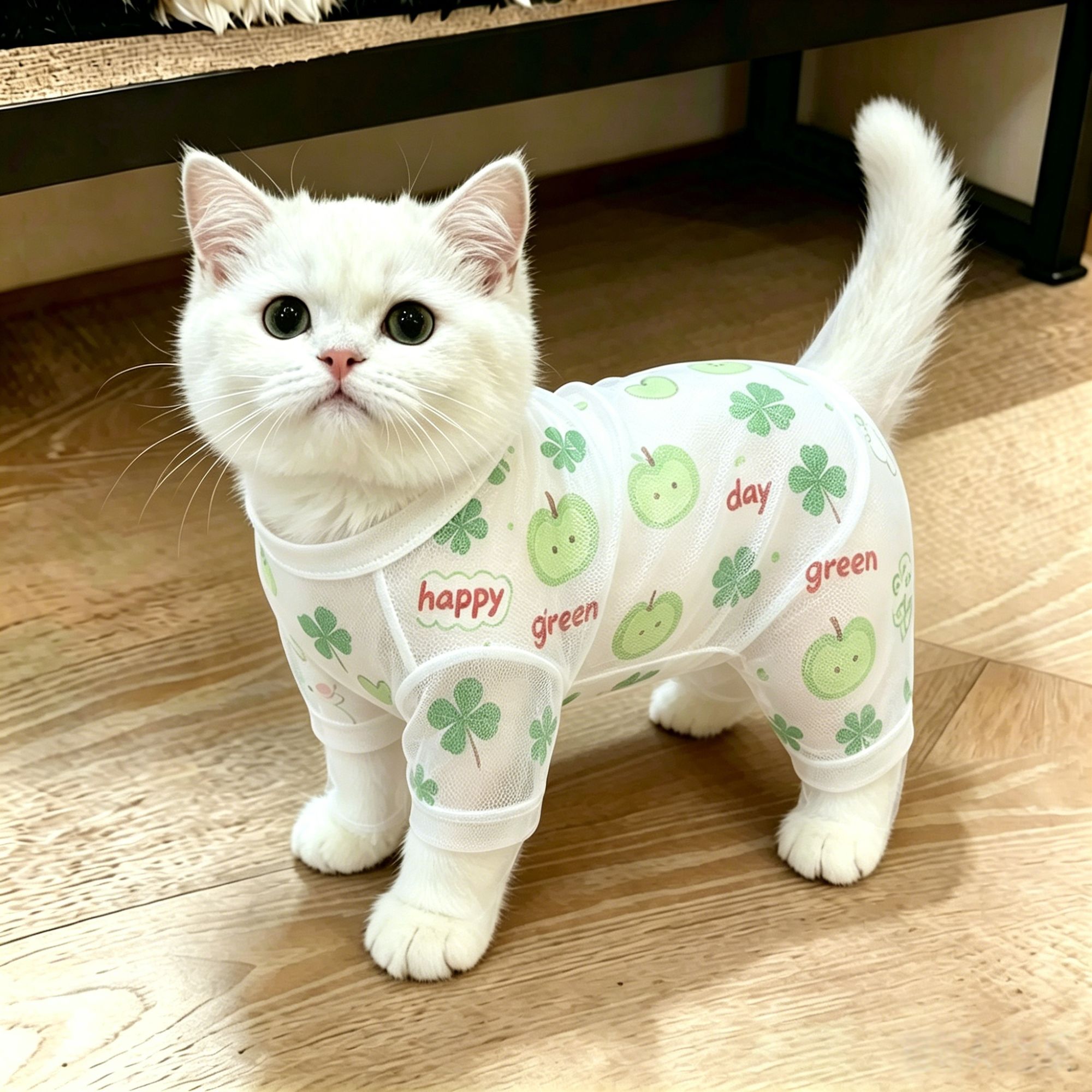 猫咪衣服夏季透气清凉防掉毛宠物衣服狗狗衣服幼猫青苹果居家服