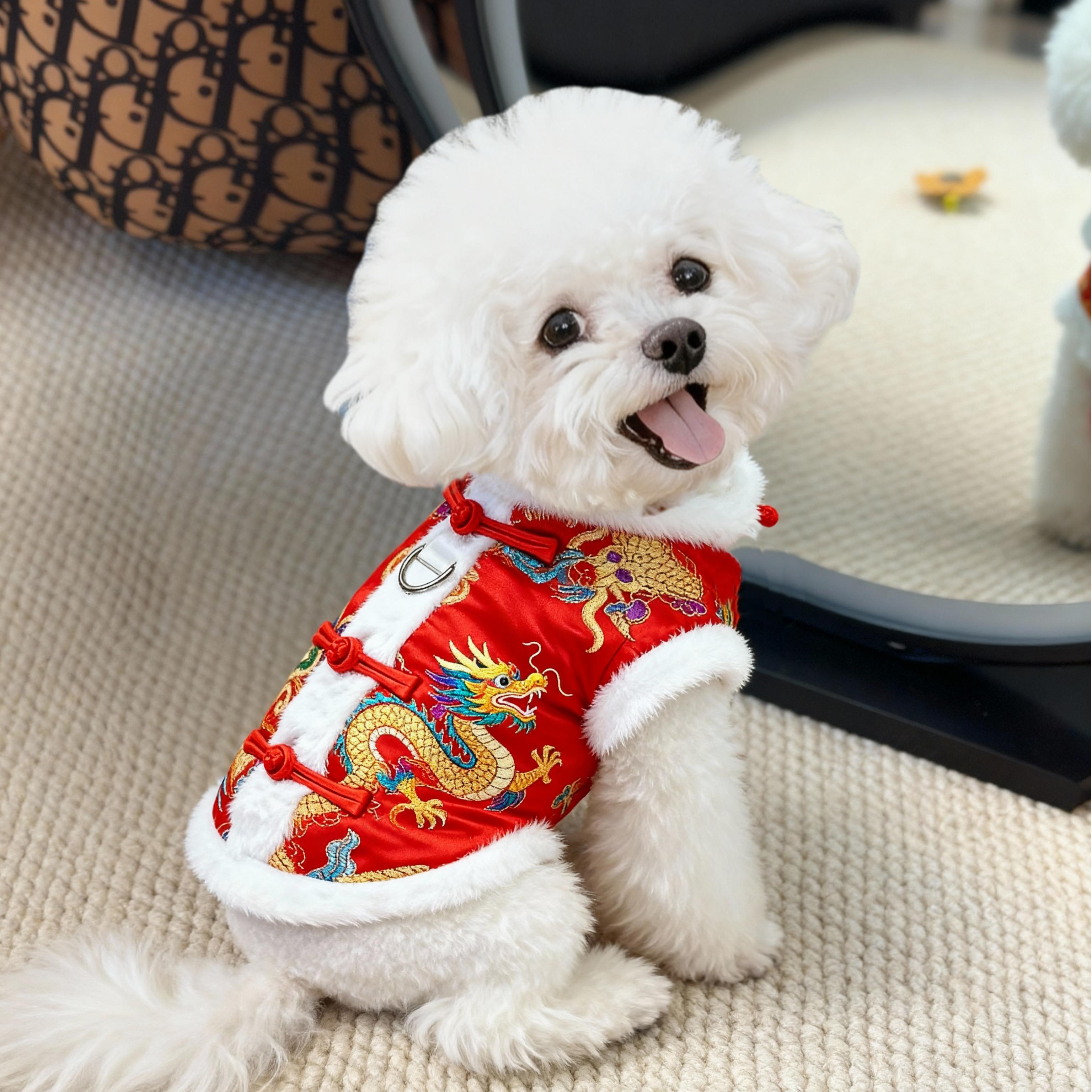 狗狗衣服秋冬新款红色龙纹唐装