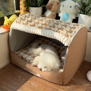 冬季保暖宠物窝封闭式安全感带门帘狗窝小型犬可拆洗房子别墅猫窝