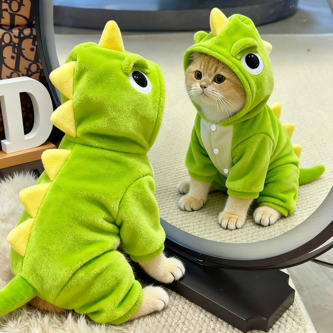 卡通恐龙连帽衫猫咪宠物服装