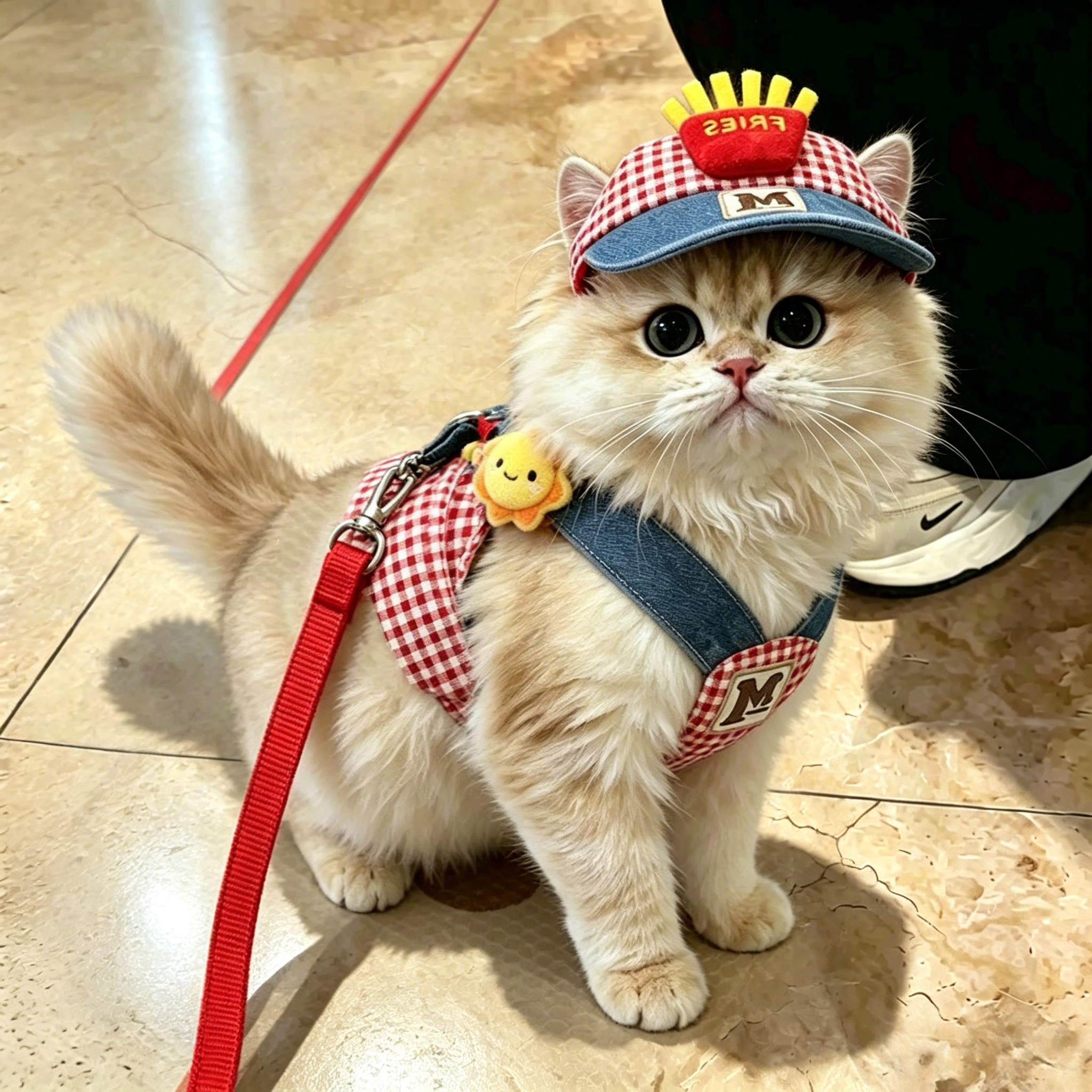 猫咪衣服夏季透气牵引薯条套装衣服布偶英短金渐层宠物狗狗衣服
