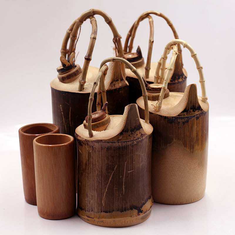 复古手工竹编茶壶竹制工艺品竹雕刻模型摆件手提茶水壶旅游纪念品