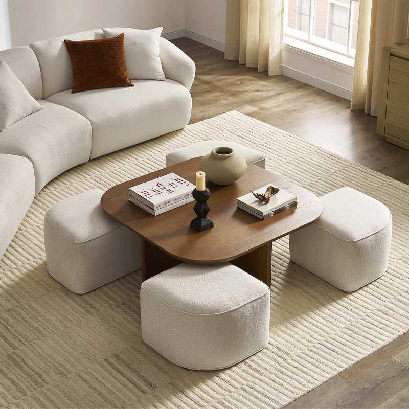 北欧中古侘寂风实木茶几法式复古创意沙发凳咖啡桌客厅正方形茶桌